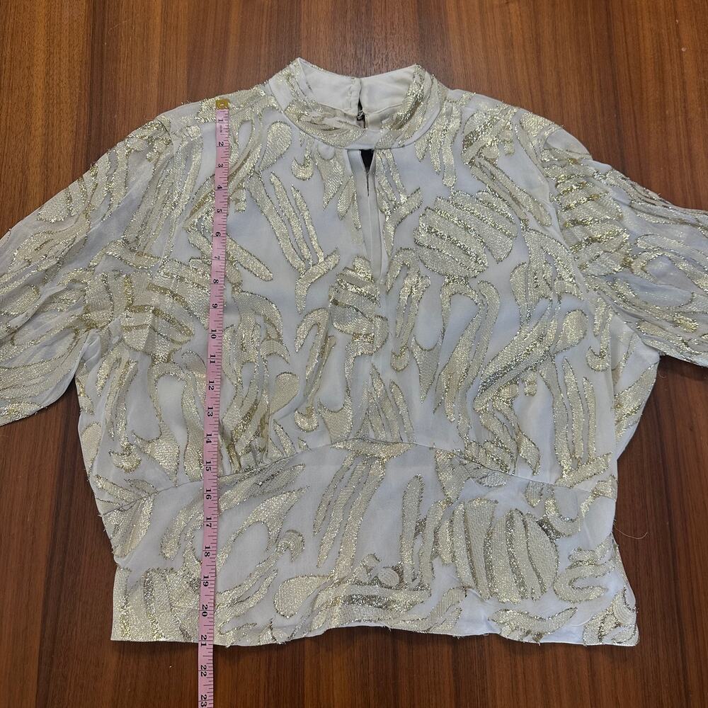 Parker the‎ Piper Gold Metallic Peplum Top, Floral, Holiday, Christmas, XL - Picture 8 of 10
